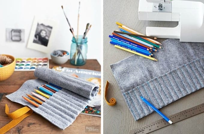 Roll up felt pencil holder